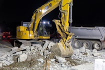 Crews work along U.S. 101 near Hospital Curve during a full highway closure for road rehabilitation in the city of San Francisco on the night of September 18, 2026.