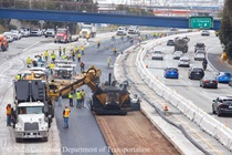 Caltrans uses heavy equipment to repave lanes 1 and 2 of northbound US-101 in San Francisco near Hospital Curve on Saturday, September 19, 2026.