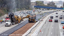 Caltrans uses heavy equipment to repave lanes 1 and 2 of northbound US-101 in San Francisco near Hospital Curve on Saturday, September 19, 2026.