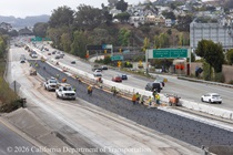 Caltrans crew installs rebar as part of the paving of lanes 1 and 2 of northbound US-101 in San Francisco near Hospital Curve on Saturday, September 19, 2026.