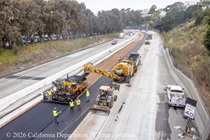 Caltrans uses heavy equipment to repave lanes 1 and 2 of northbound US-101 in San Francisco near Hospital Curve on Saturday, September 19, 2026.