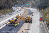 Caltrans uses heavy equipment to repave lanes 1 and 2 of northbound US-101 in San Francisco near Hospital Curve on Saturday, September 19, 2026.