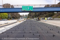 Caltrans crew installs rebar as part of the paving of lanes 1 and 2 of northbound US-101 in San Francisco near Hospital Curve on Saturday, September 19, 2026.