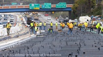 Caltrans crew installs rebar as part of the paving of lanes 1 and 2 of northbound US-101 in San Francisco near Hospital Curve on Saturday, September 19, 2026.