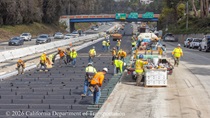 Caltrans crew installs rebar as part of the paving of lanes 1 and 2 of northbound US-101 in San Francisco near Hospital Curve on Saturday, September 19, 2026.