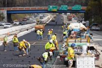 Caltrans crew installs rebar as part of the paving of lanes 1 and 2 of northbound US-101 in San Francisco near Hospital Curve on Saturday, September 19, 2026.