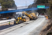 Caltrans uses heavy equipment to repave lanes 1 and 2 of northbound US-101 in San Francisco near Hospital Curve on Saturday, September 19, 2026.