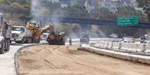 Caltrans uses heavy equipment to repave lanes 1 and 2 of northbound US-101 in San Francisco near Hospital Curve on Saturday, September 19, 2026.