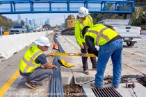 Caltrans crew works to replace the pavement on lanes 1 and 2 of northbound US-101 in San Francisco near Hospital Curve on Saturday, September 19, 2026.