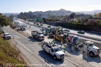 Caltrans uses heavy equipment to repave lanes 1 and 2 of northbound US-101 in San Francisco near Hospital Curve on the afternoon of Saturday, September 19, 2026.