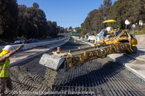 Caltrans uses heavy equipment to pour concrete as part of the repaving of lanes 1 and 2 of northbound US-101 in San Francisco near Hospital Curve on the afternoon of Saturday, September 19, 2026.