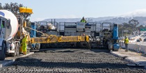 Caltrans uses heavy equipment to pour concrete as part of the repaving of lanes 1 and 2 of northbound US-101 in San Francisco near Hospital Curve on the afternoon of Saturday, September 19, 2026.