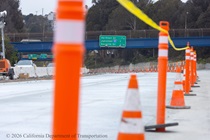 Traffic cones line the repaved lanes of northbound US-101 near Hospital Curve in San Francisco on Sunday, September 20, 2026.