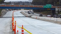 Traffic cones line the repaved lanes of northbound US-101 near Hospital Curve in San Francisco on Sunday, September 20, 2026. Southbound US-101 remains open to traffic.