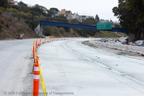 New concrete on northbound US-101 near Hospital Curve in San Francisco on Sunday, September 20, 2026. Southbound US-101 remains open to traffic.