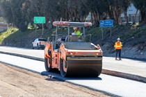 Caltrans uses heavy equipment as part of the roadway rehabilitation project on southbound US-101 near Hospital Curve on Saturday, October 17, 2026.