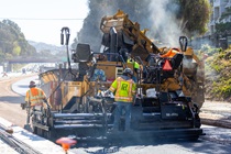 Caltrans uses heavy equipment as part of the roadway rehabilitation project on southbound US-101 near Hospital Curve on Saturday, October 17, 2026.