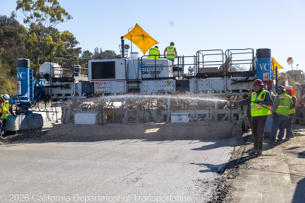 Caltrans uses heavy equipment as part of the roadway rehabilitation project on southbound US-101 near Hospital Curve on Saturday, October 17, 2026.