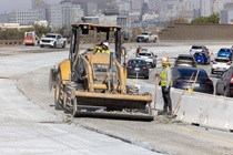 Caltrans uses heavy equipment as part of the roadway rehabilitation project on southbound US-101 near Hospital Curve on Sunday, October 18, 2026.