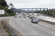 Cars traveling on U.S. 101 (Hospital Curve) where the U.S. 101 Bayshore Rehabilitation Project will take place.