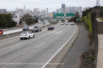 Cars traveling on U.S. 101 (Hospital Curve) where the U.S. 101 Bayshore Rehabilitation Project will take place.