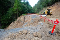 Photograph of work being done to repair storm damage on State Route 84 in San Mateo County. Picture taken on May 22, 2023.