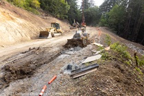 Storm damage repair work on State Route 84 in San Mateo County, California. Taken on July 5, 2023.