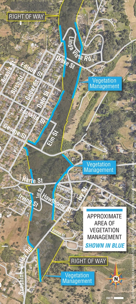 Map showing approximate area of vegetation management for the Devil’s Slide - Martini Creek Bypass Fuels Reduction Project.