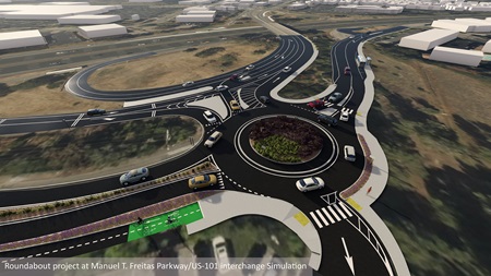 Simulated rendering of completed Roundabout project at Manuel T. Freitas Parkway/US-101 interchange.