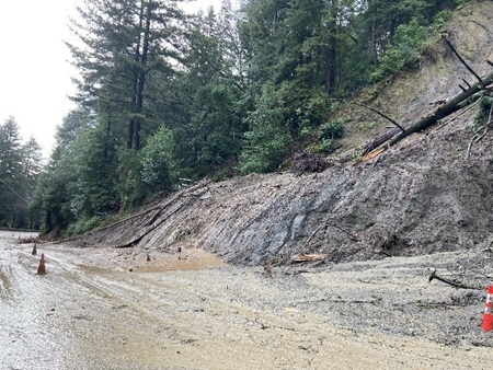 A mudslide on State Route 9 in Santa Clara County near Saratoga.