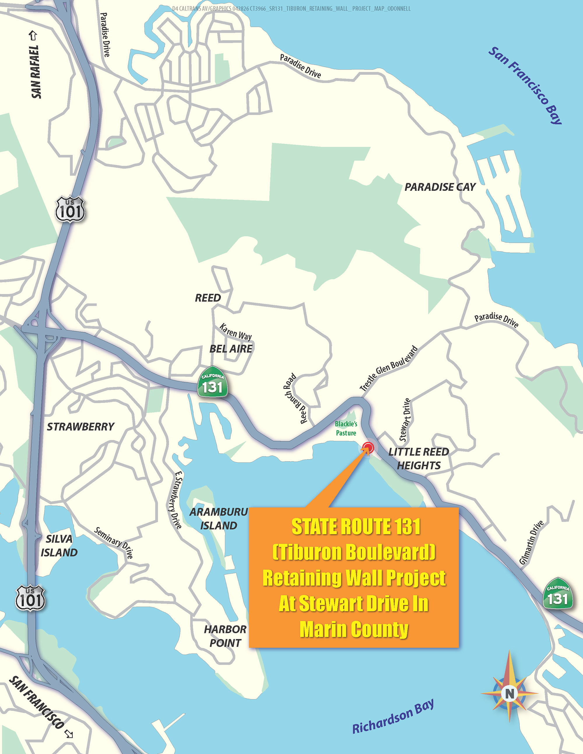State Route 131 Retaining Wall Project Map 
