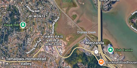 Map showing State Route 1 near Tamalpais Valley in Marin County.