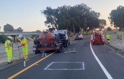 Caltrans doing paving work on Interstate 80 and State Route 4 for the Contra Costa County Interstate 80 Rehabilitation project.