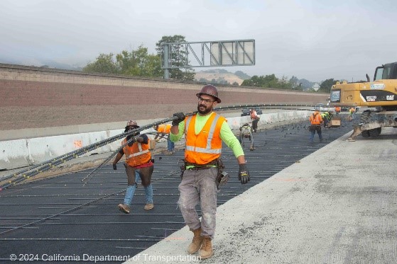 Caltrans workers at worksite for Interstate 680 pavement Preservation project.
