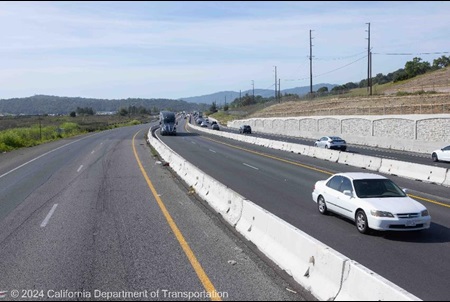 Marin Sonoma Narrows B - 7 Project, Northbound traffic on US 101 from Novato near Olive Ave. to San Antonio Road. 