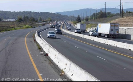 Marin Sonoma Narrows B - 7 Project, Southbound traffic on US 101 from Novato near Olive Ave. to San Antonio Road. 