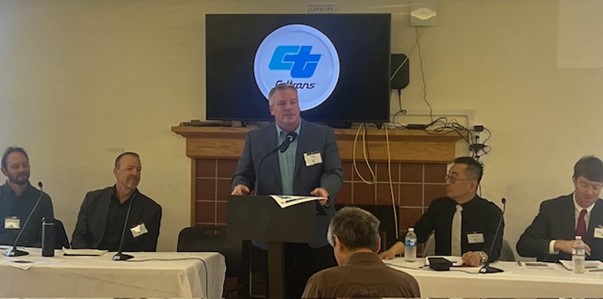 Caltrans Bart Ney speaking at Caltrans informational meeting, community is informed about upcoming Marin City Second Culvert Project.