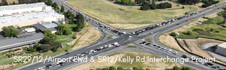 Aerial view of the Sr29/12/Airport Blvd and SR12/Kelly Road Interchange.