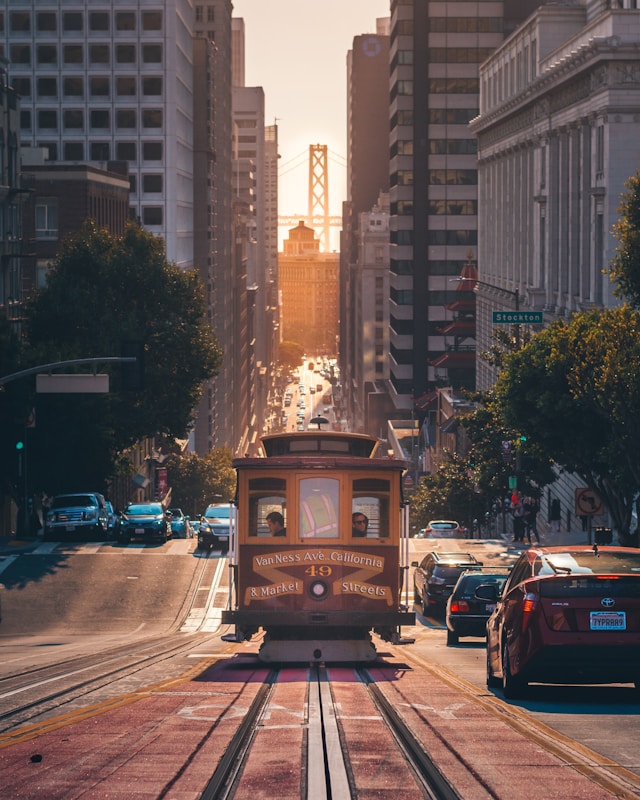 San Francisco Cable car on a hill.