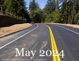 Photograph of the newly opened roadway on State Route 84. The photo has "May 2024" superimposed over the image.