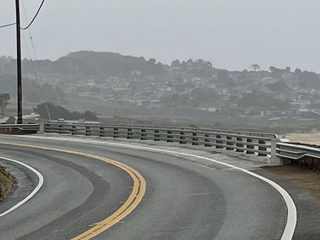 A roadside barrier along State Route 1 in San Mateo County.