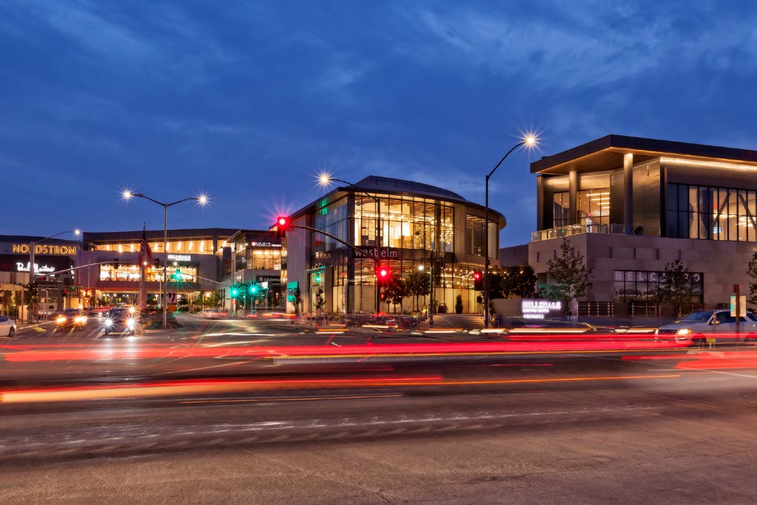 A photo of the Hillsdale Mall at night.