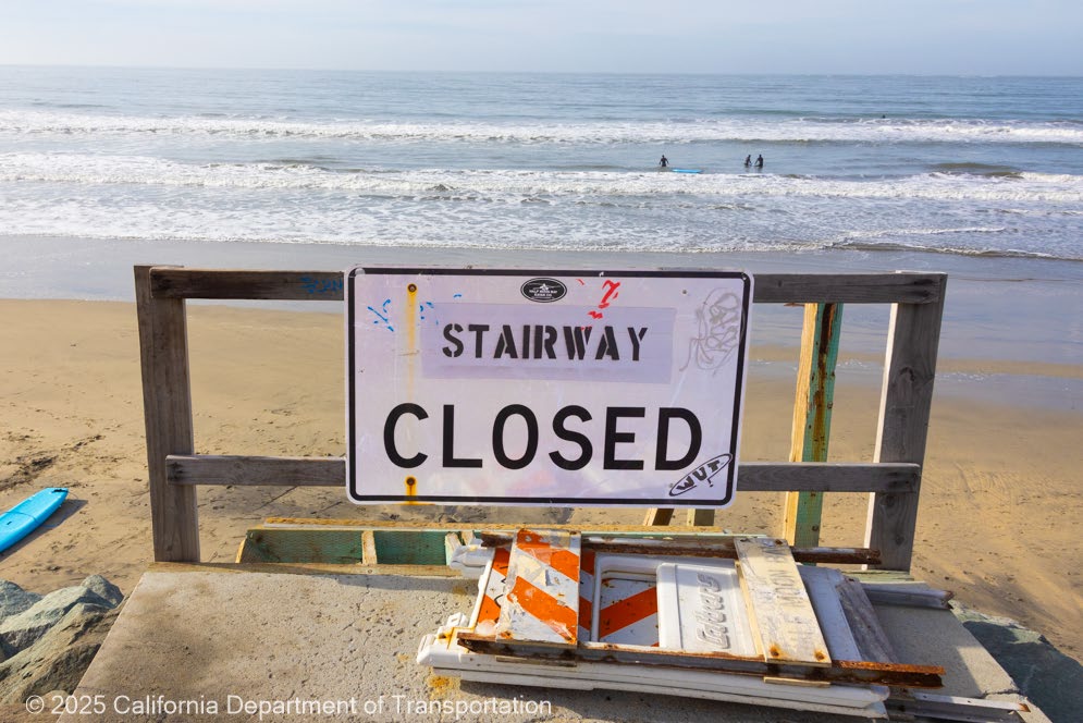 A photo of the Surfer's beach Stairs with a Closed sign.