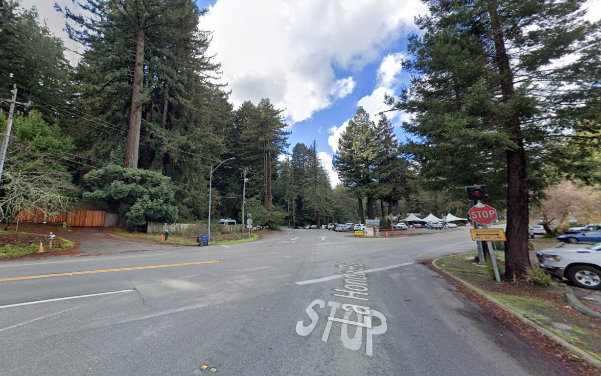 A street-level view of the State Route 84 and State Route 35 intersection, where Caltrans will be implementing safety improvements.