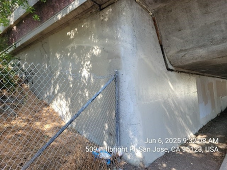 An overpass in Santa Clara County where Caltrans has removed graffiti.