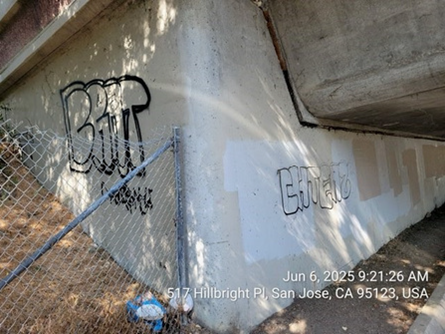 An overpass that has been defaced by graffiti in Santa Clara County.