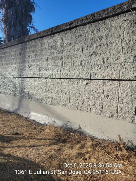 A soundwall in Santa Clara County after graffiti was removed by Caltrans.