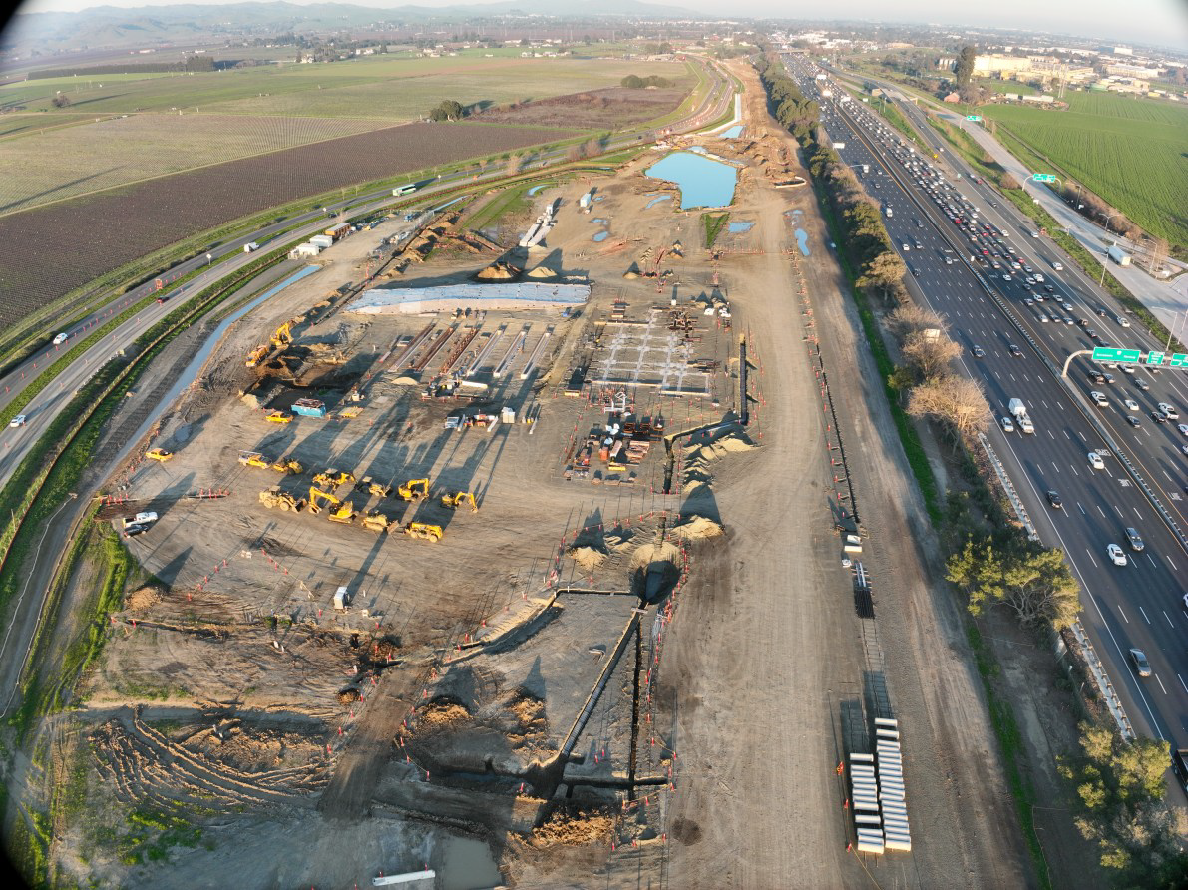 Aerial photo shows preparation of the construction site for the new truck scales along Interstate 80.