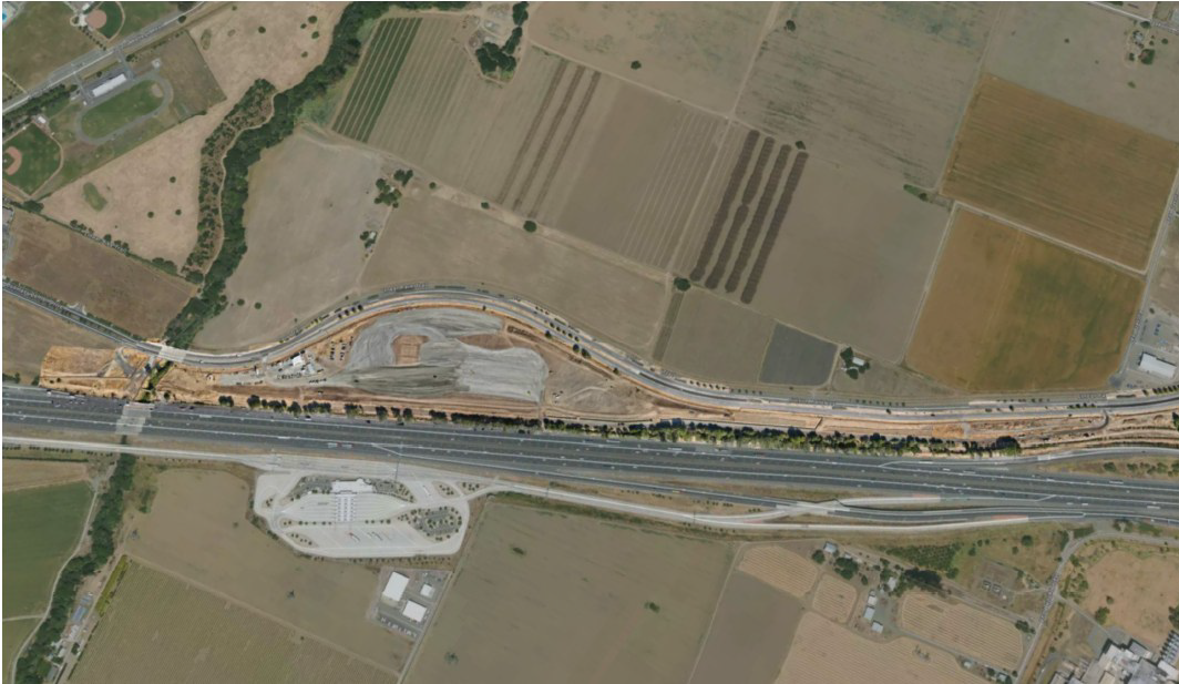 Satellite view of the construction area of the new truck scales on Interstate 80 near Cordelia in Solano County.