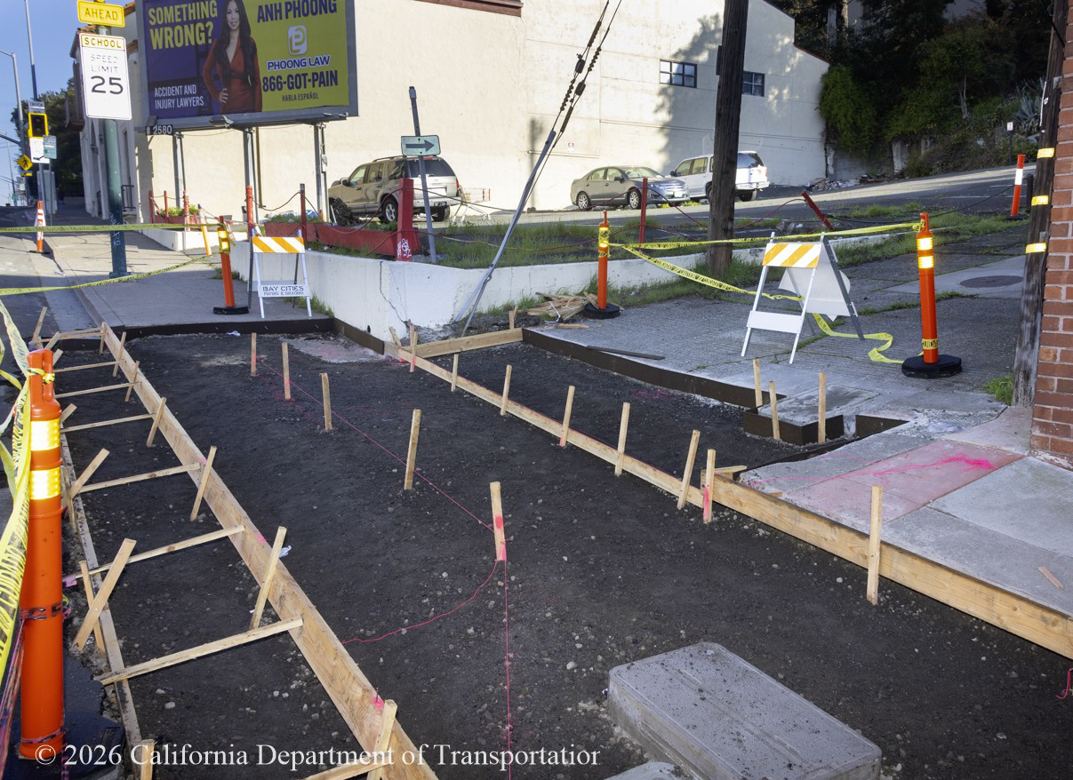 A new sidewalk is being installed as part of the Complete Street project along State Route 29 in Vallejo.